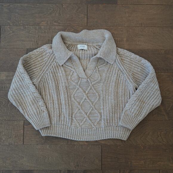 Dissh Sweater Womens Size Large Beige Knit Cropped Long Sleeve V-Neck Pullover - Picture 5 of 11